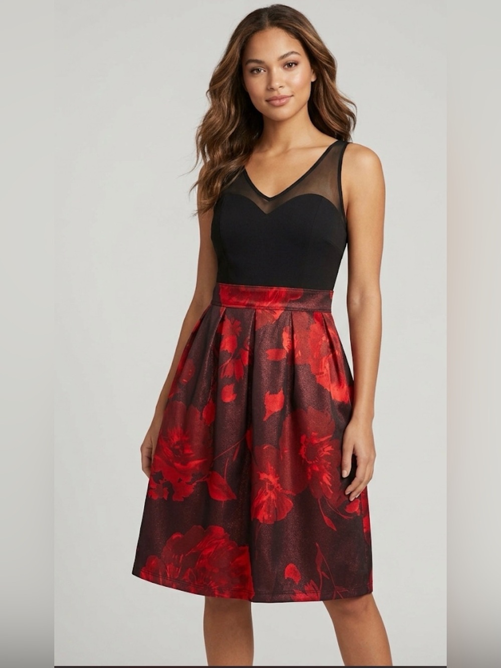Enfocus Studio Black & Red Floral Cocktail Party Dress - Size 6